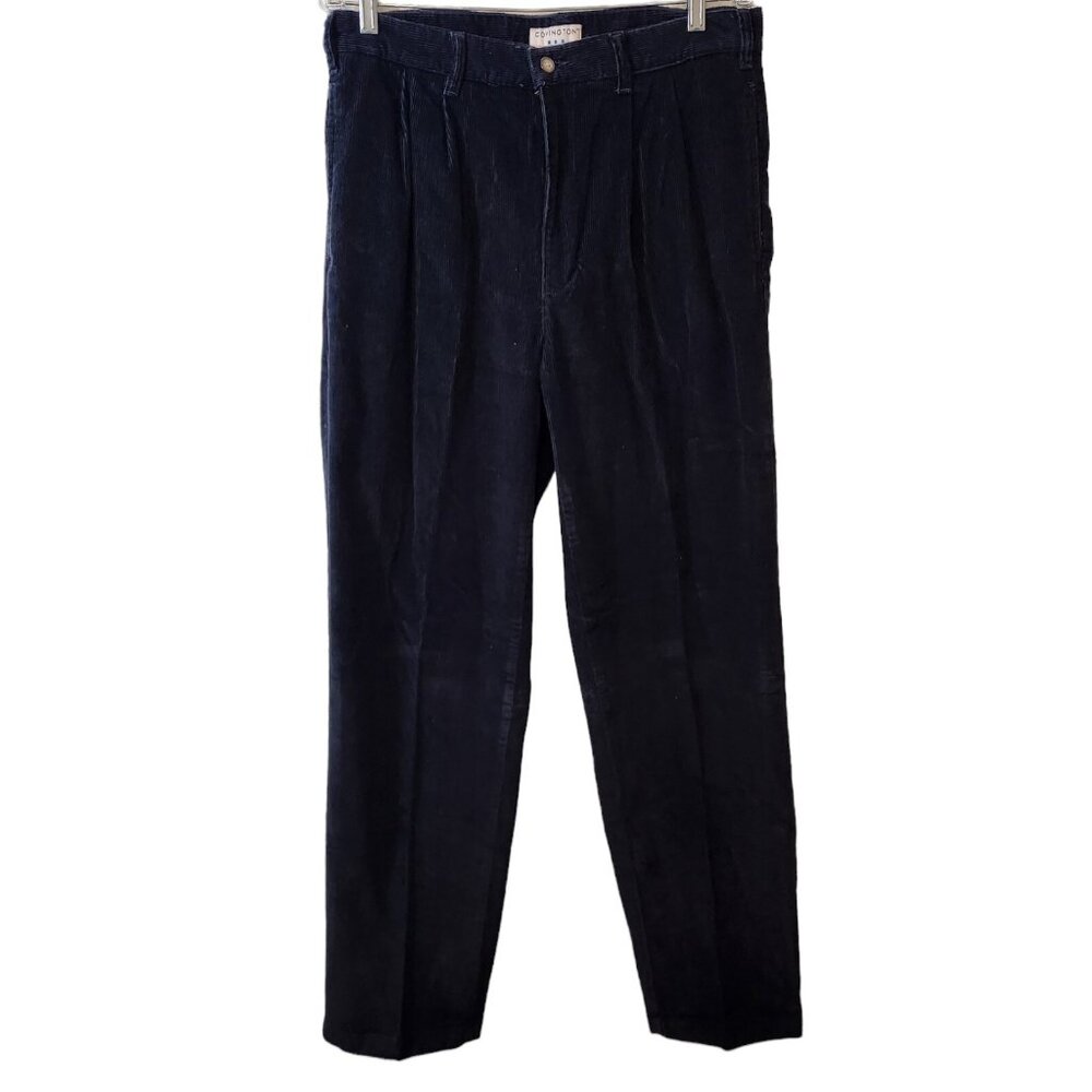 Vintage Mens Covington‎ Pleated Corduroy Pants Straight Fit 34x32 Blue EUC